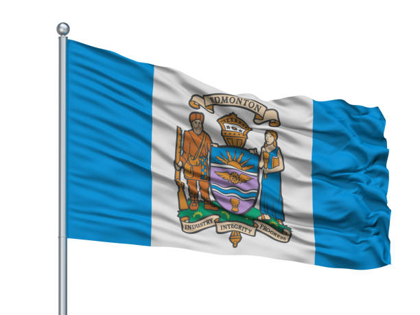 istock Edmonton City Flag On Flagpole, Canada, Isolated On White Background 1044903966