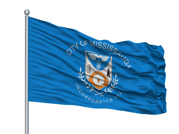 istock Mississauga City Flag On Flagpole, Canada, Isolated On White Background 1044904016