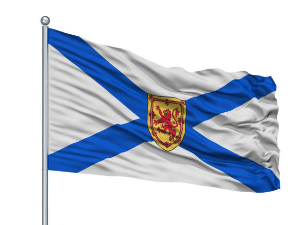 Nova Scotia City Flag On Flagstaff, Country Canada, Isolated On White Background, 3D Rendering