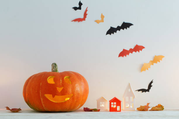 istock Halloween decorations on wooden table 1044904956