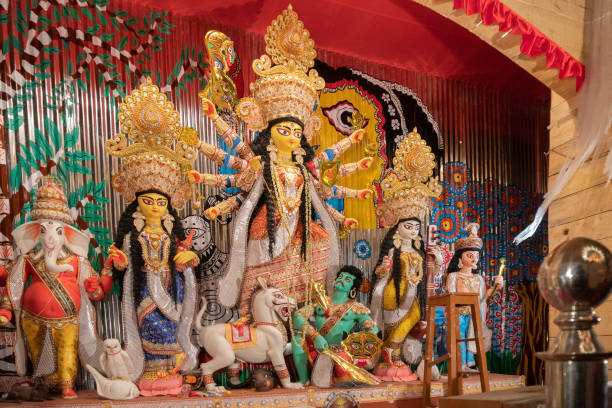 istock Durga idol at Puja Pandal, Durga Puja festival 1044909120