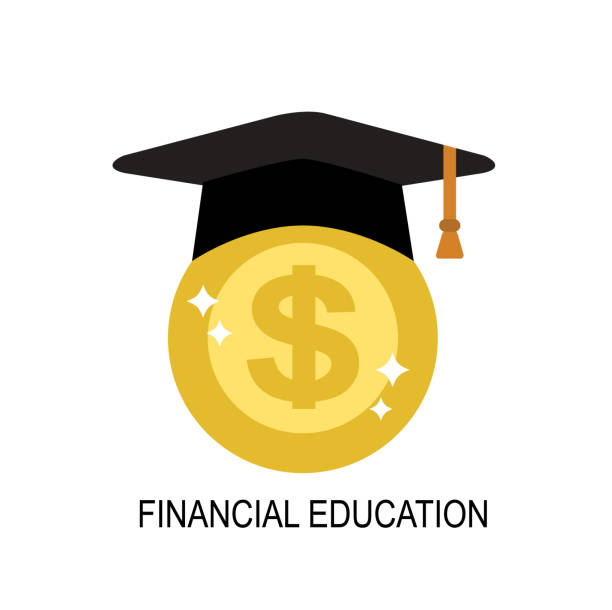 financial literacy in people a shiny gold coin in a black graduate hat with a tassel financial literacy vector stock illustrations