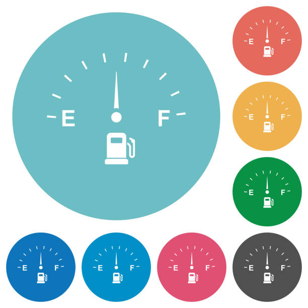wskaźnik paliwa płaskie okrągłe ikony - gas gauge full empty stock illustrations