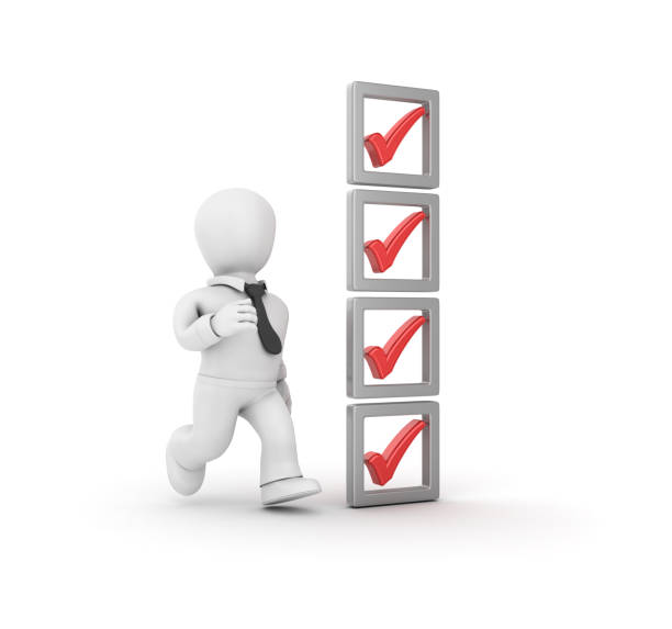 istock 3D Check List with Business Character Running - 3D Rendering 1044913472