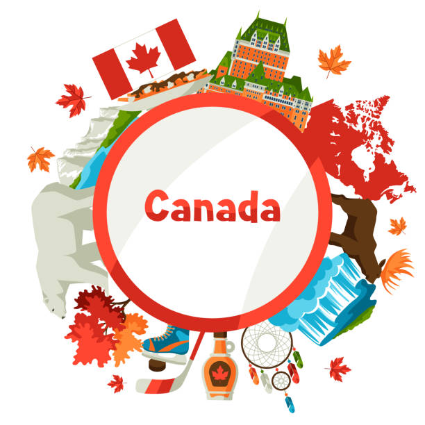 Canada background design. Canada background design. Canadian traditional symbols and attractions. drop bear stock illustrations