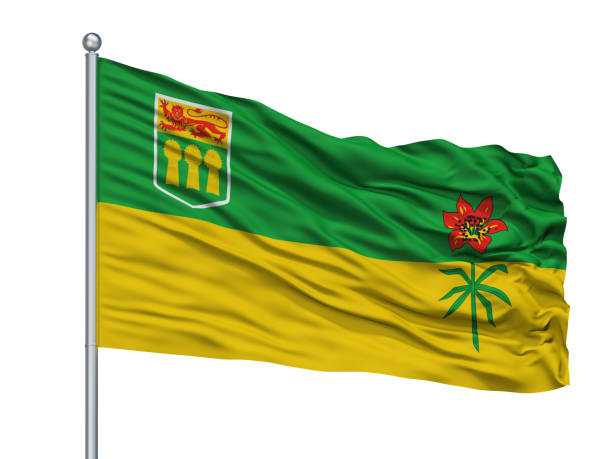 istock Saskatchewan Province City Flag On Flagpole, Canada, Isolated On White Background 1044922222