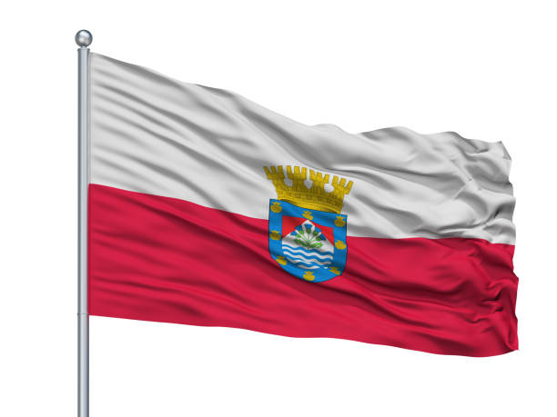 istock Renca City Flag On Flagpole, Chile, Isolated On White Background 1044922372