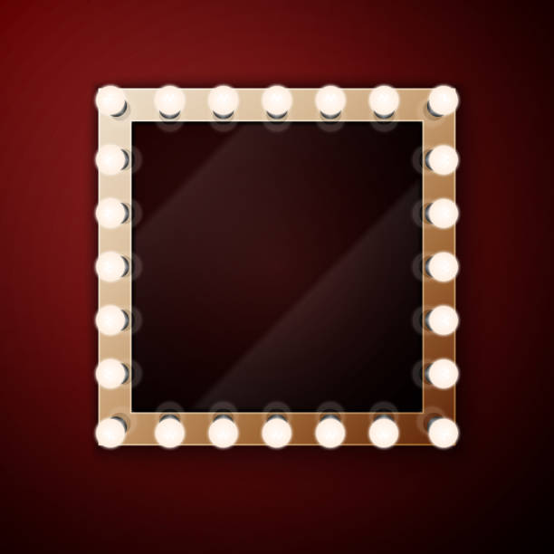 Make up mirror with light bulbs Realistic retro vintage make up mirror with light bulbs vector illustration. Beauty backstage design concept. theatre mirror stock illustrations