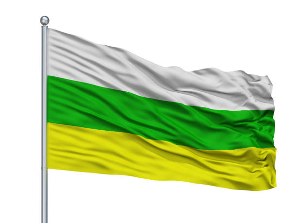 Palmira City Flag On Flagpole, Colombia, Isolated On White Background Palmira City Flag On Flagstaff, Country Colombia, Isolated On White Background, 3D Rendering palmira colombia stock pictures, royalty-free photos & images