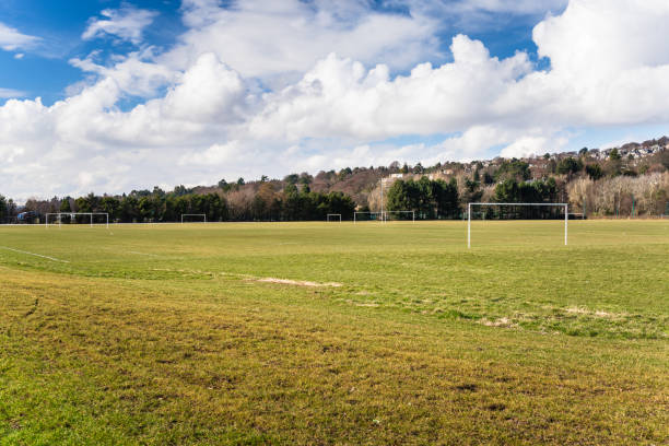 istock Deserted Football Fields in a Park on a Sunny Winter Day 1044928152