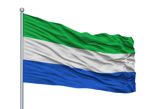 Ubaque City Flag On Flagstaff, Country Colombia, Isolated On White Background, 3D Rendering