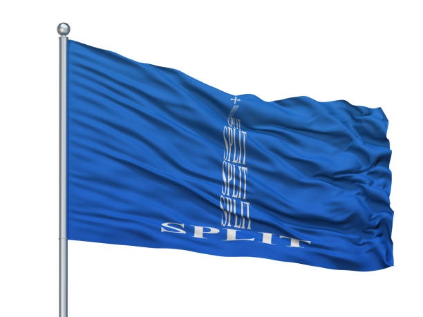 istock Split City Flag On Flagpole, Croatia, Isolated On White Background 1044928886