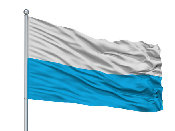 istock Elva City Flag On Flagpole, Estonia, Isolated On White Background 1044929094