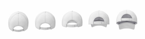 istock 3d rendering of five white baseball caps shown in one line in a back view in different angles. 1044929414