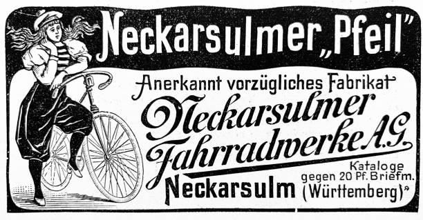 Bicyle advertising of 1897  - Neckarsulmer Fahrradwerke Illustration from 19th century heilbronn stock illustrations