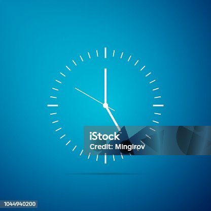istock Clock icon isolated on blue background. Time icon. Flat design. Vector Illustration 1044940200