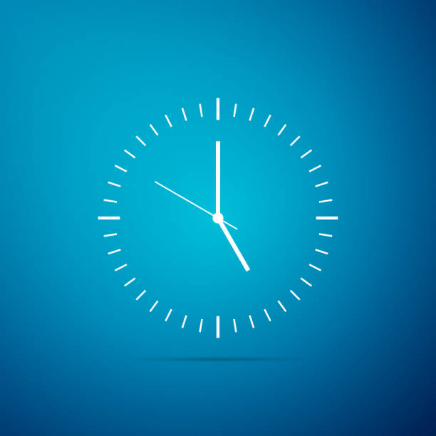 Clock icon isolated on blue background. Time icon. Flat design. Vector Illustration Clock icon isolated on blue background. Time icon. Flat design. Vector Illustration clock designs stock illustrations