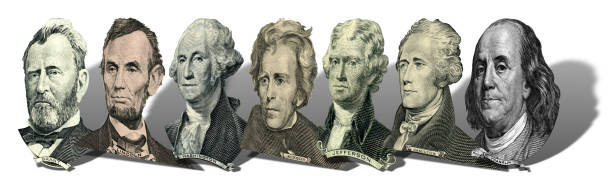 portraits of presidents and politicians from dollars - royal bank of canada imagens e fotografias de stock