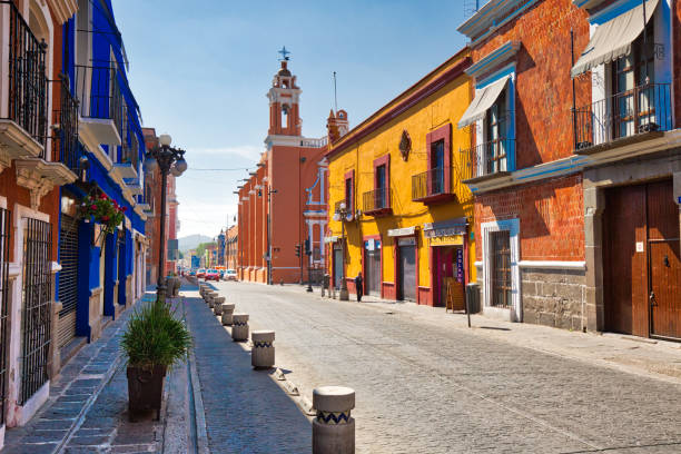 Puebla streets in historic center Puebla, Mexico-20 April, 2018: Puebla streets in historic center mexico street scene stock pictures, royalty-free photos & images
