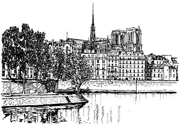 Vector illustration of A sketch of Paris - Ile de la cute