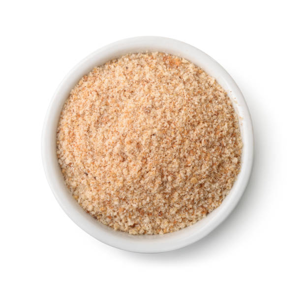 top view of bowl full of breadcrumbs - ground flour white heap imagens e fotografias de stock