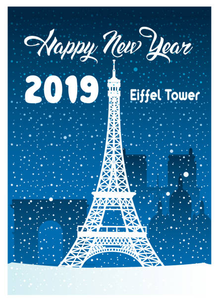 Eiffel Tower AND NEW YEAR Vector Eiffel Tower AND NEW YEAR eiffel tower winter stock illustrations