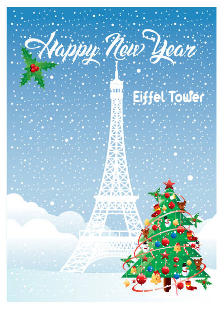 Eiffel Tower and New year vector Eiffel Tower and New year eiffel tower winter stock illustrations