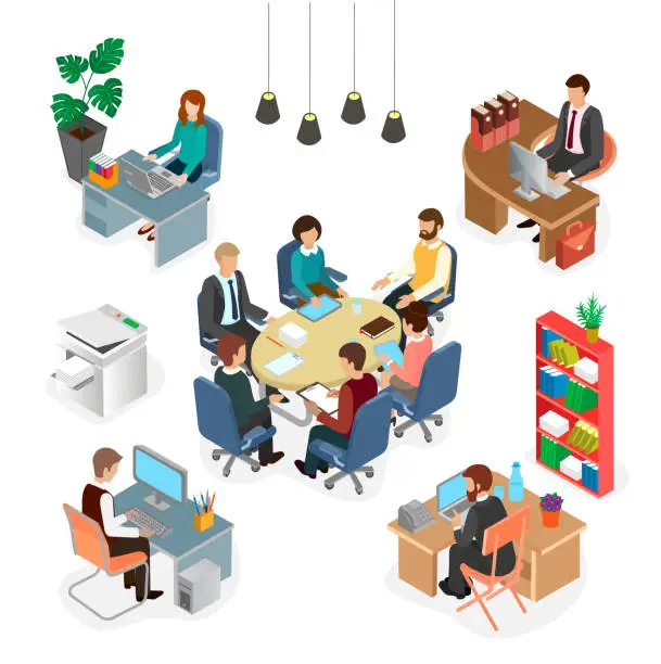 Vector illustration of Conference, business meeting in the office.