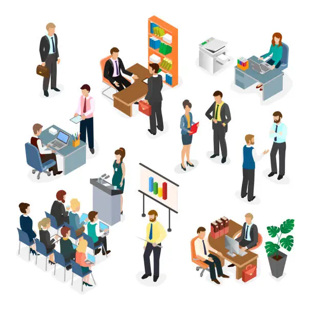 Vector illustration of Office workers during the work process.