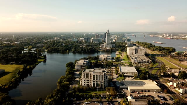 Aerial View Baton Rouge Louisiana State Capitol Buiilding Downtown