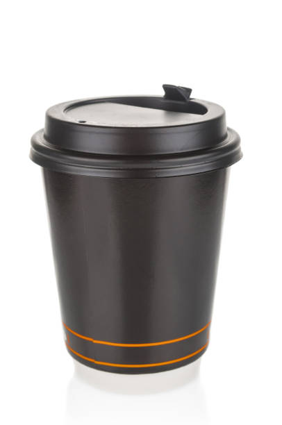istock Disposable black coffee cup close up on white background 1044980322