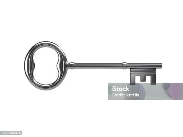 Metal Key On A White Background 3d Illustration Rendering Stock Photo - Download Image Now