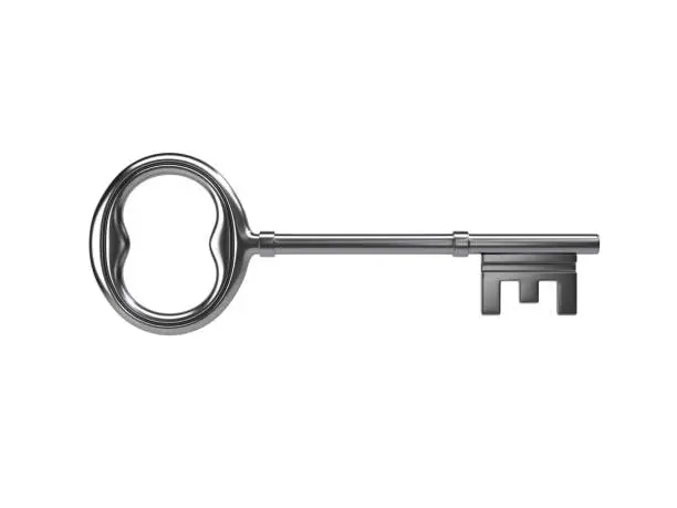 Photo of metal key on a white background - 3d illustration - rendering