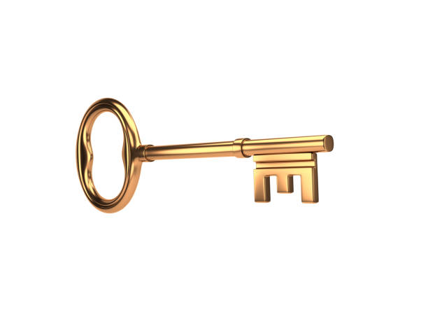 istock metal key on white background - gold - 3d illustration - rendering 1044980500