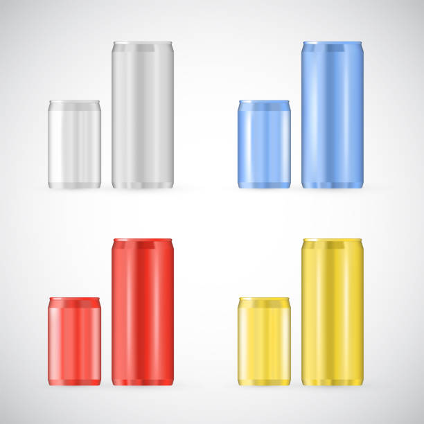 istock Tin cans set, realistic beverage foil container illustration side view isolated on white. Typical aluminum package for soda and beer with empty space for branding, recyclable material. 1044986006