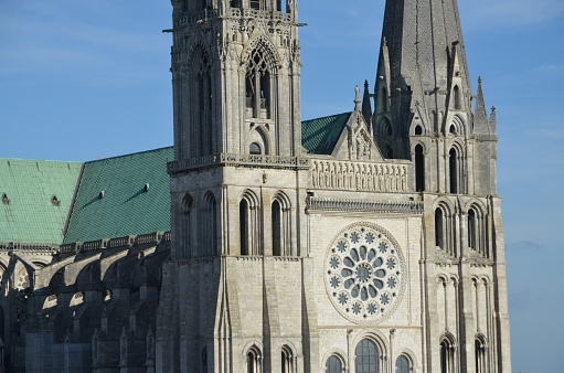 Low angle view on Basilique du Sacre Coeur against cloudy blue sky