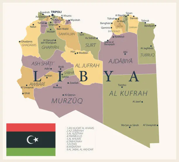 Vector illustration of 21 - Libya - Vintage Isolated 10