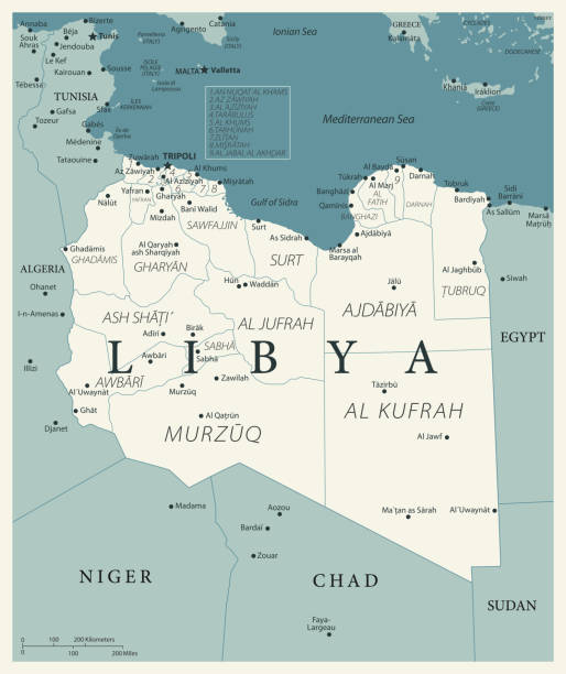 23 - Libya - Vintage Murena 10 Map of Libya - Vintage Vector illustration libya map stock illustrations