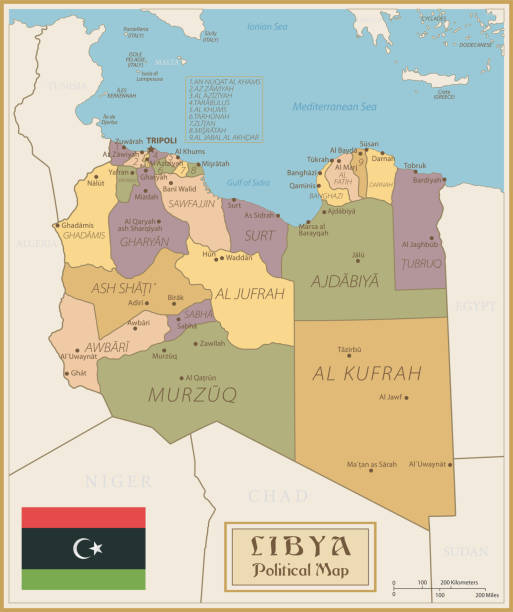 Map of Libya - Vintage Vector Map of Libya - Vintage Vector illustration libya map stock illustrations