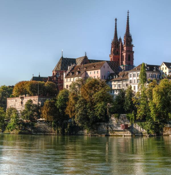 istock Basel Cathedral on the skyline, above the Rhine 1044994344