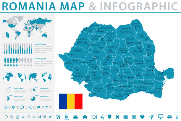ilustrações de stock, clip art, desenhos animados e ícones de map of romania - infographic vector - constanta