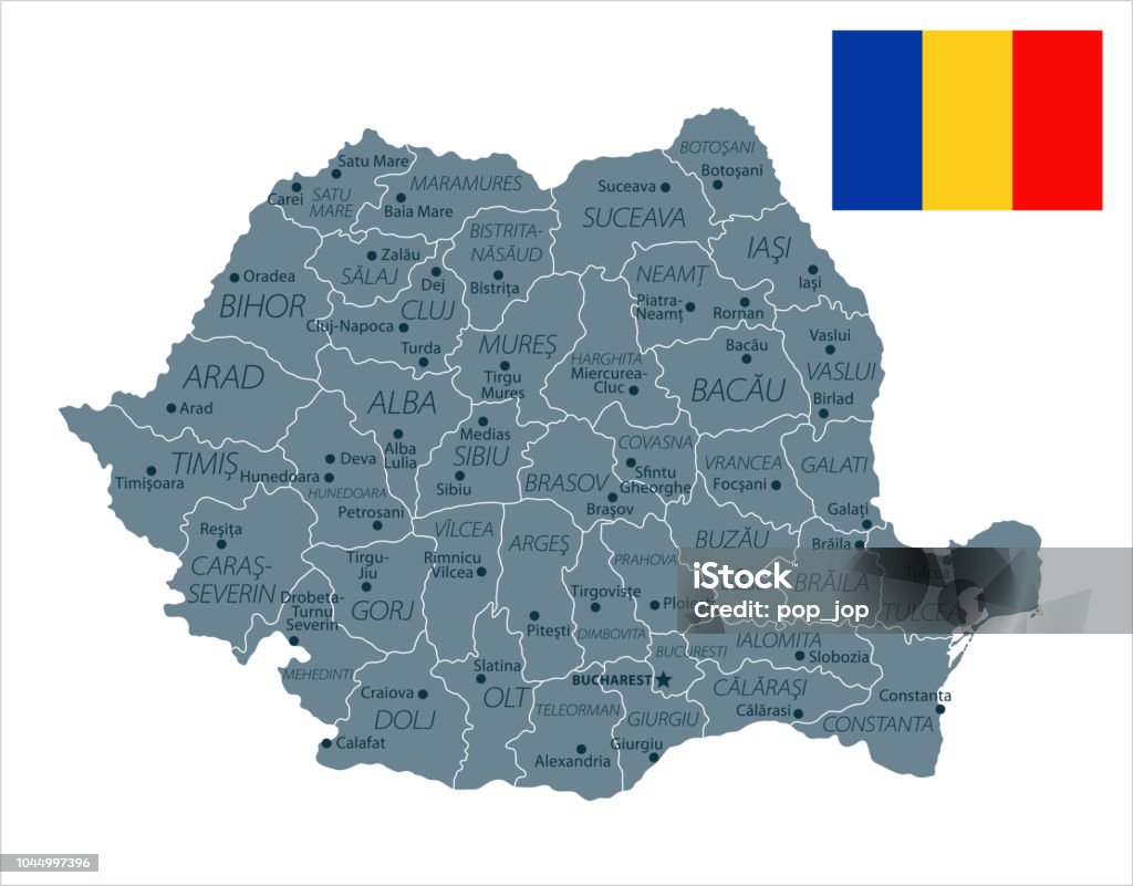 30 - Romania - Grayscale Isolated 10 - Royalty-free Mapa arte vetorial