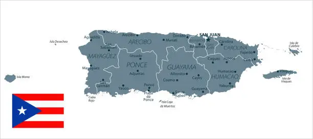 Vector illustration of 30 - Puerto Rico - Grayscale Isolated 10