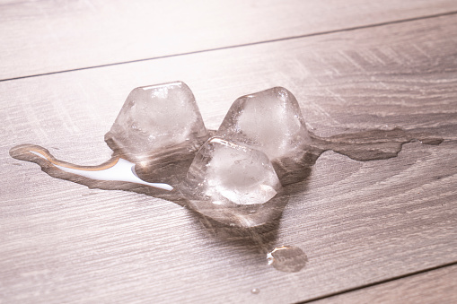 some ice cubes melting on the table