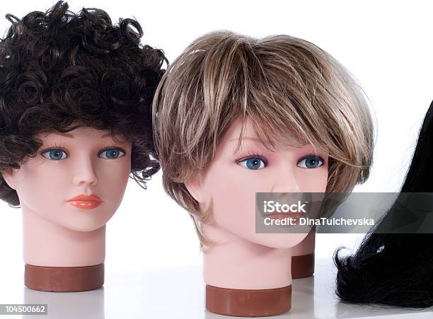 Composite Of Mannequin Female Heads With Wigs Stock Photo
