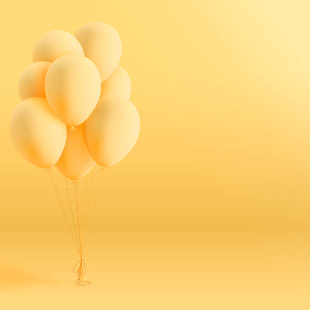 istock Set of realistic mat helium balloons floating on yellow background. Vector 3D balloons for birthday, party, wedding or promotion banners or posters. Vivid illustration in pastel colors. 1045026926