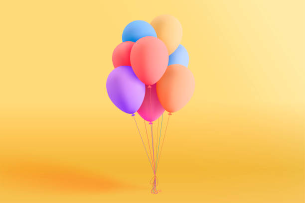 istock Set of colorful realistic mat helium balloons floating on yellow background. Vector 3D balloons for birthday, party, wedding or promotion banners or posters. Vivid illustration in pastel colors. 1045026928