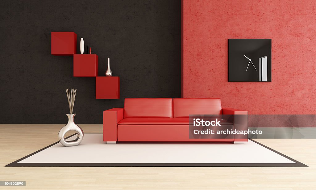 modern red and black living room  Apartment Stock Photo