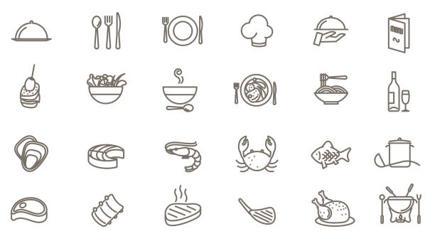 zestaw ikon wektorowych restauracji - restaurant icons stock illustrations