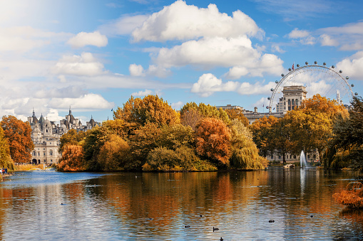 View towards St. James Park in London during autumn, United Kingdom